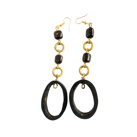 Black Bone and Brass Earrings