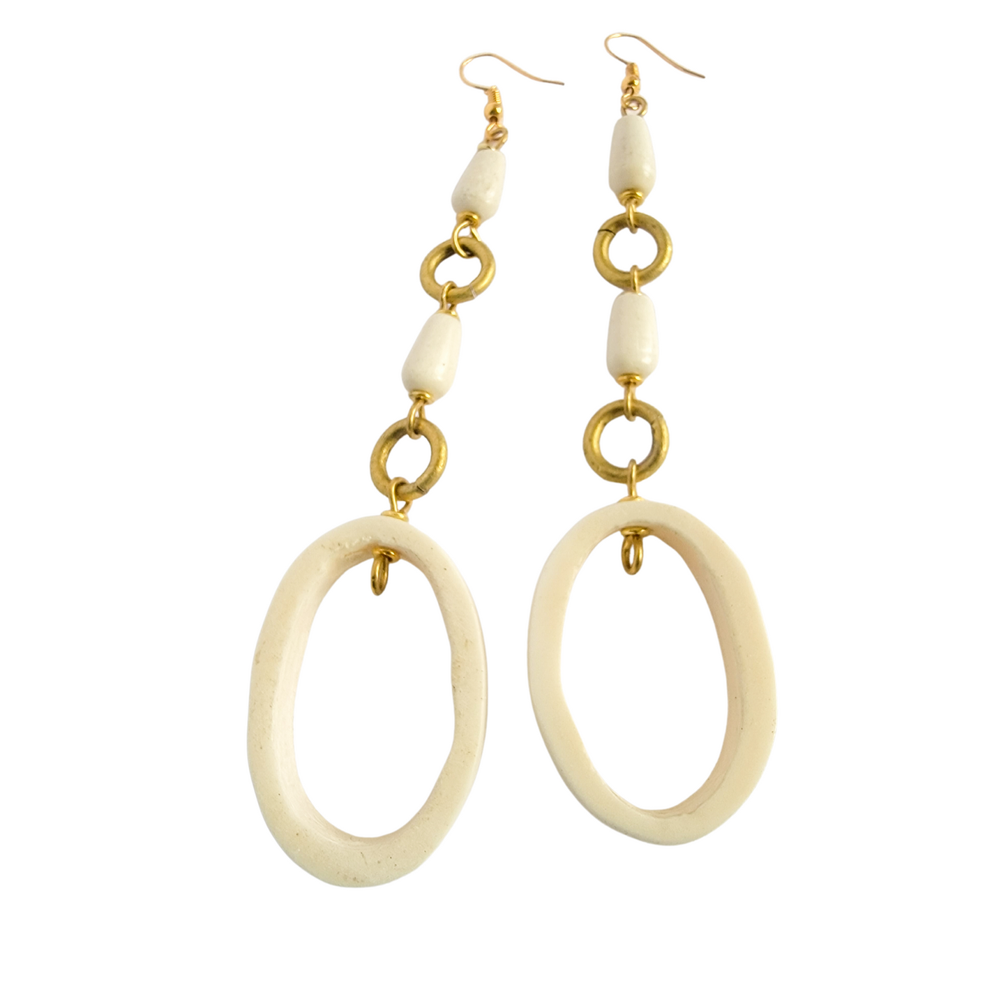 White Bone and Brass Earrings
