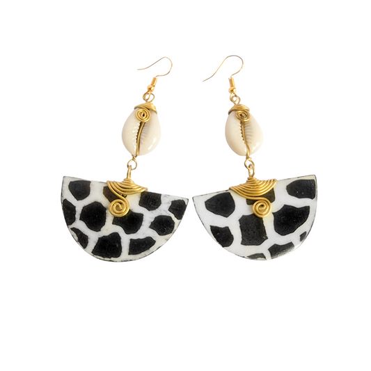 Black & White Bone Cowrie Earrings